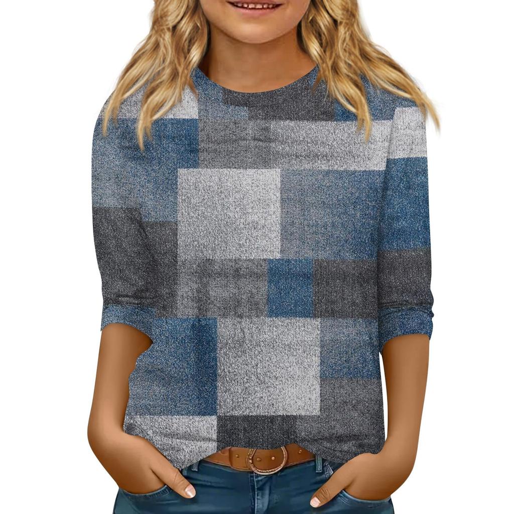 Children's 3/4 Sleeve Tops Knit  Casual  Print T Shirt Round Neck Pullover Blouse