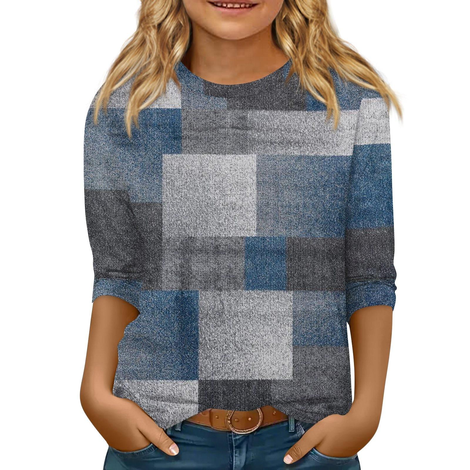 

Детская трикотажная повседневная футболка с рукавом 3/4, блузка с круглым вырезом и принтом 160 синий