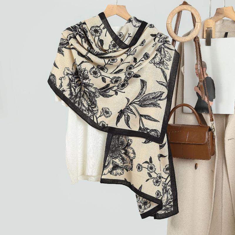 Ladies plain large flower printing velvet long silk scarf scarf versatile literary small fresh warm thin shawl