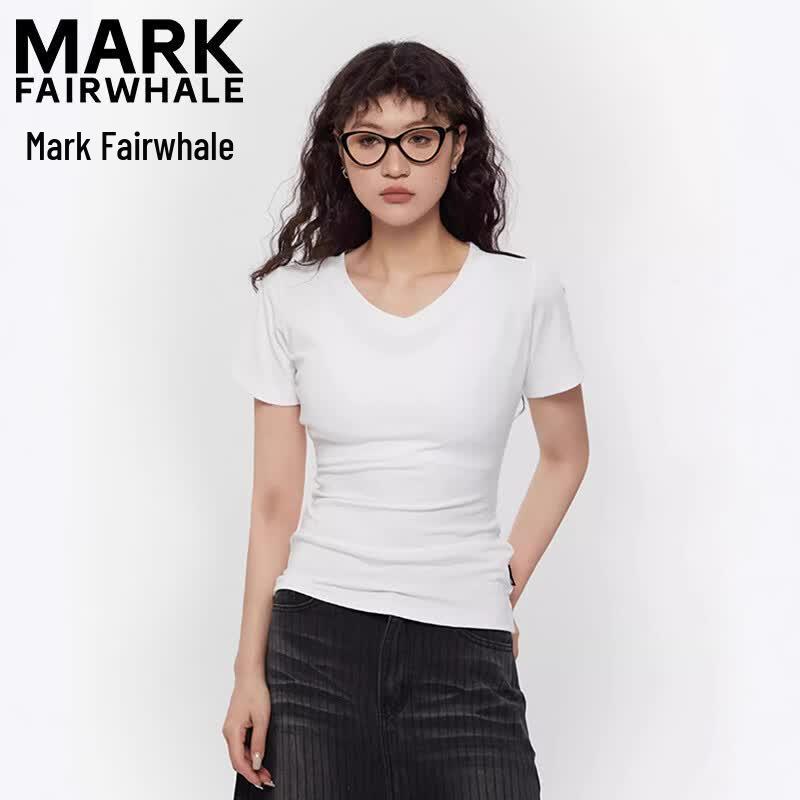 MARK FAIRWHALE Women s V-Neck Slim Fit Short Sleeve T-Shirt XL