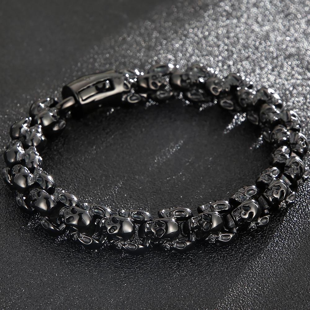 Massive Men's Skull Bracelet Man Retro Black 316l Stainless Steel Gothic Link Chain 12MM Width Punk Rock Jewelry Accessory Gifts
