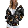Women's Long Sleeve Halloween Printed Sweatshirt Pocket Zipper Hooded Jacket