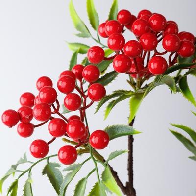 Green Leaves Artificial Foam Berries Branch Faux Good Luck Fruits Luxury Simulation Fruit Tree Elegant Realistic Fake Plants