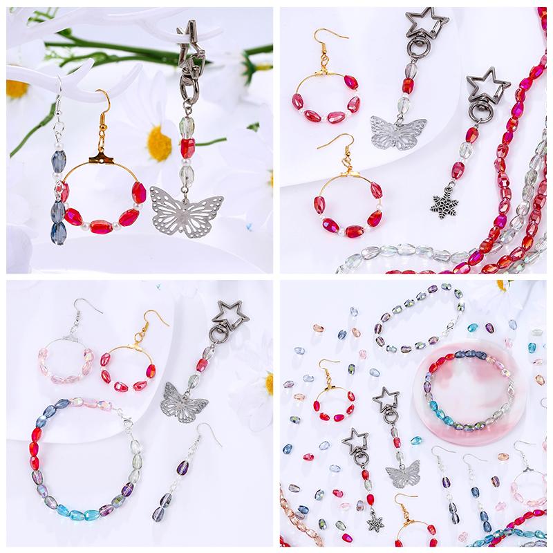 10 Colors 6x8mm Faceted Glass Beads Loose Craft Spacer Beads for DIY Jewelry Bracelet Necklace Earring Keychain Making Crafts
