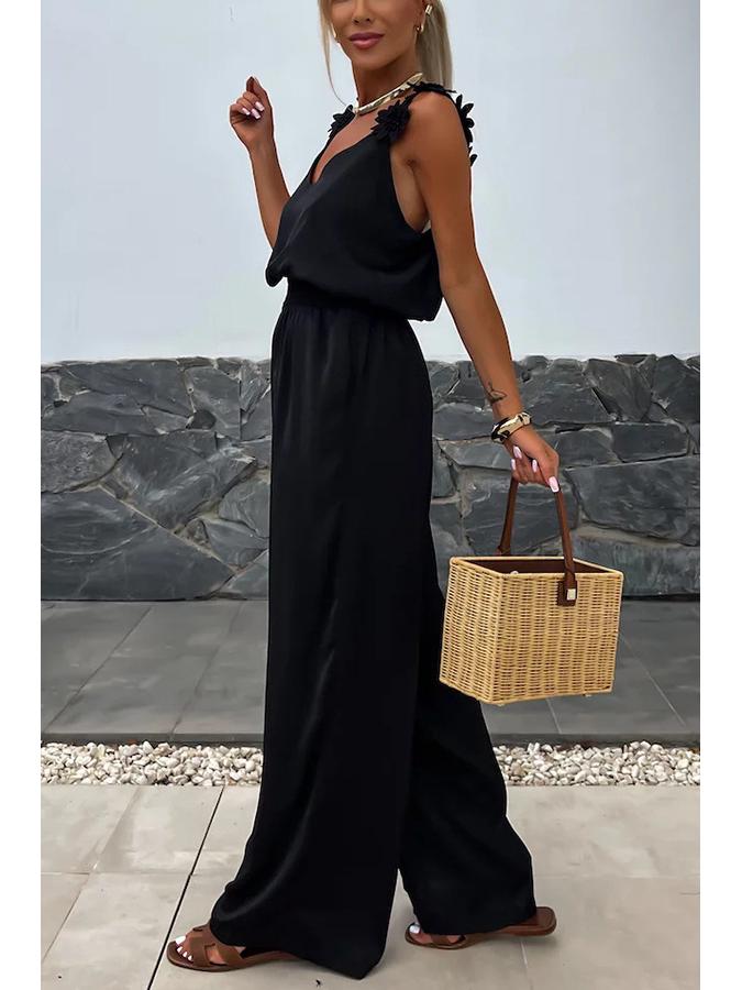 Evropská a americká jarní/letní kombinéza bez rukávů s kapsami - Ležérní volná dámská kombinéza na ramínka