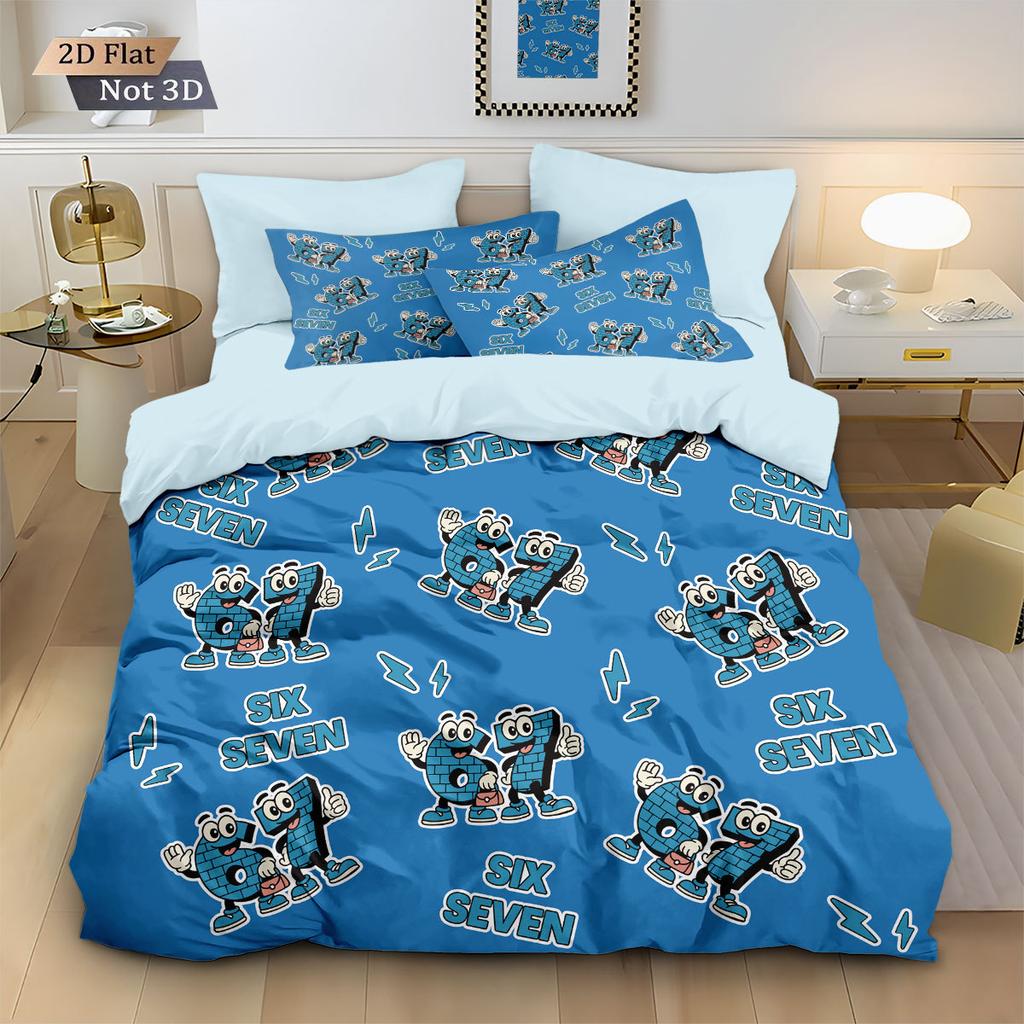 Fun Whimsical Number 67 Digital Printed 3PC Duvet Cover with Pillowcases Novelty Queen King Size Comforter Unique Bedroom Decor