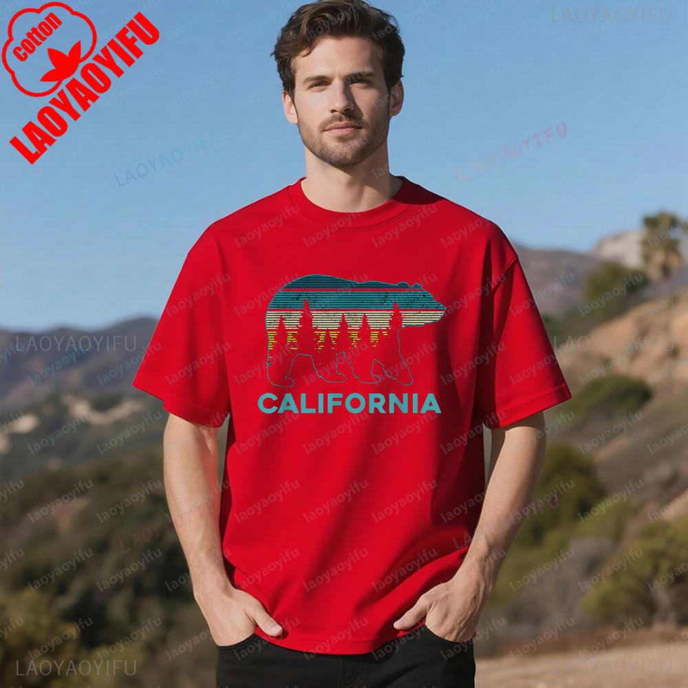 California Bear Vintage Retro Nature Hiking Souvenir Gift TShirt Natural Forest Tee Tops Men Daily Crewneck Cotton Short Sleeve