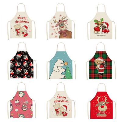 Feliz Navidad delantal de cocina estampado delantal de ciervo navideño algodón lino fácil de limpiar herramientas domésticas 66x47cm