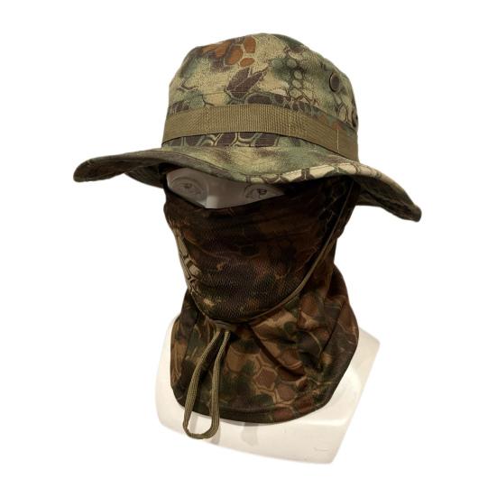 Camouflage Sonnenhut mit Sturmhaube Gesichtsmaske, UV-Schutz Herren Hut mit breiter Krempe, Atmungsaktiver Fischerhut für Outdoor Angeln Wandern Radfahren