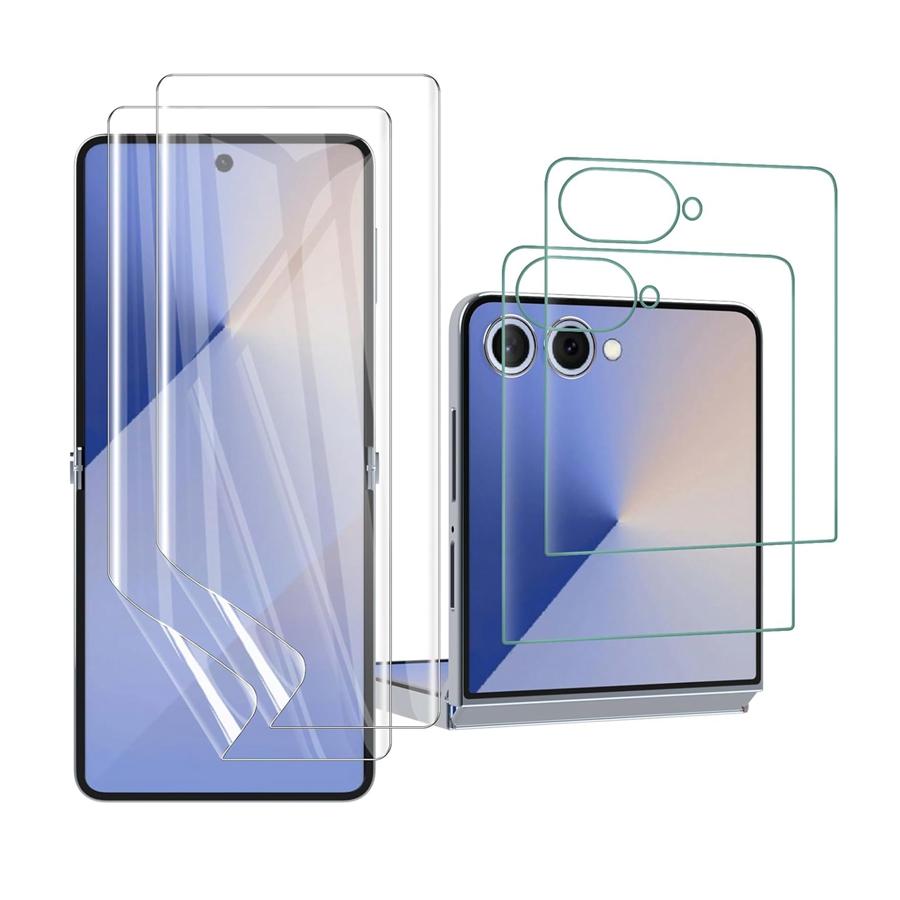 [2+2] 4IN1 HD Tempered Glass Outer Screen Protector + 2PCS Soft Screen Protector Flexible TPU Film for Samsung Galaxy Z Flip 7 6 5 Flip7 Flip6 5G