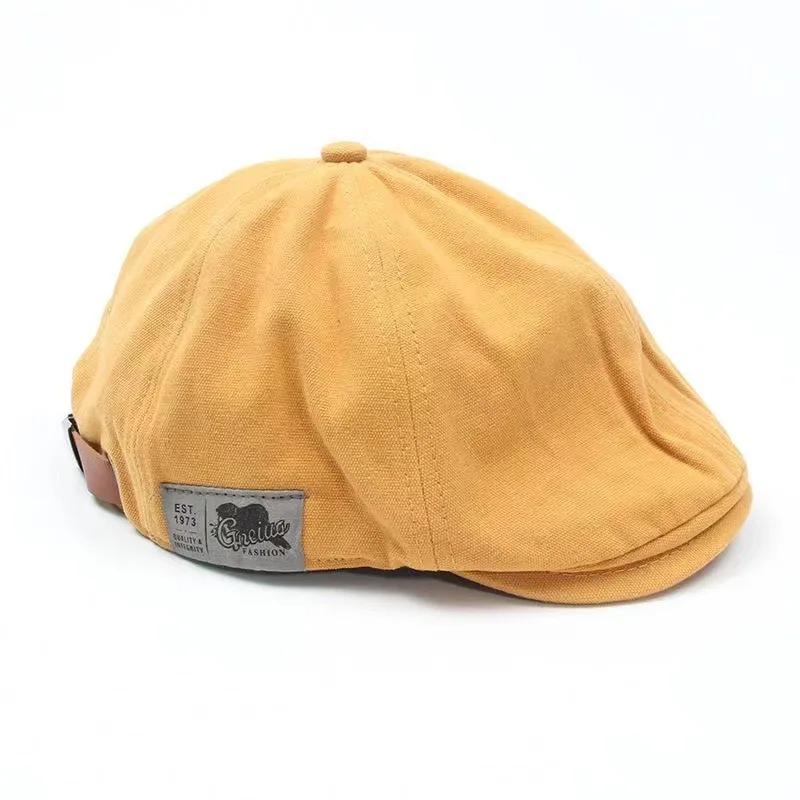 

2025 New Men s Vintage Linen Fashion Hip Hop Solid Beret Side Label 1973 Women s Hat Vintage Beanie Crowd Style Sun Beret adjustable жовтий