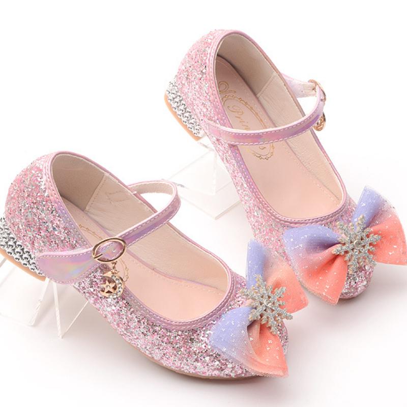 Kinder High Heel Schuh Mode Herbst Mädchen Prinzessin Glitzer Schleife Lederschuhe Causal Hochzeit Kinder Pailletten Tanzschuhe