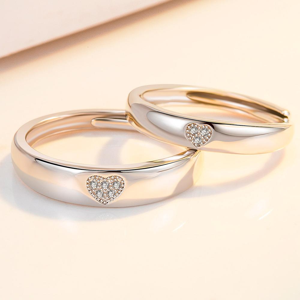 2Pcs 925 Silver Couples Ring Sets Light Polishing Simple Ring for Woman Man Classic Wedding Fine Jewelry Circle
