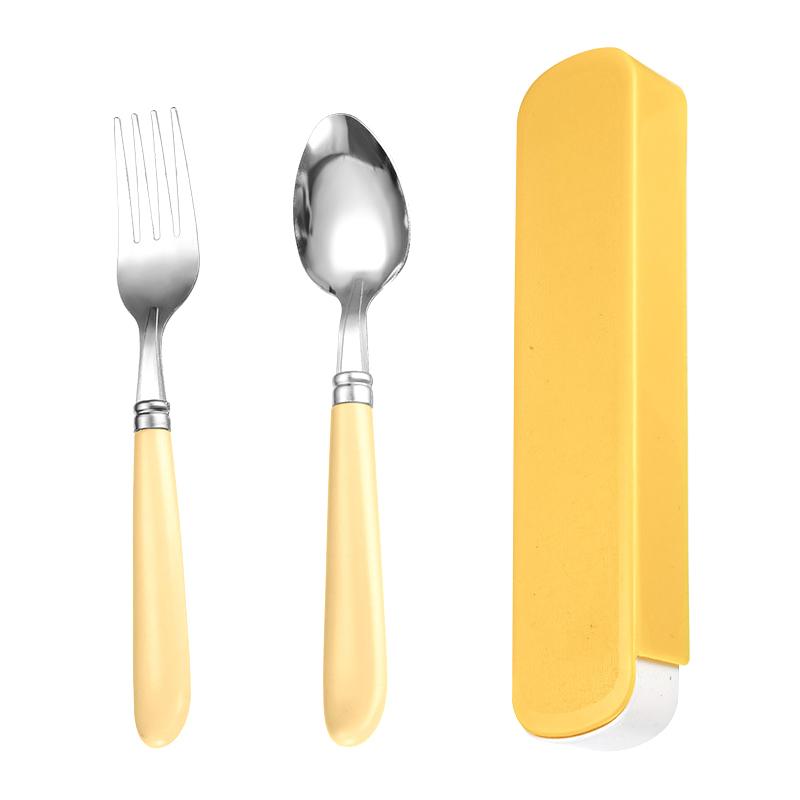 

2Pcs/Set Portable Spoon Fork Combination Travel Tableware Set Stainless Steel Dinnerware With Box For Kid School Cutlery жёлтый