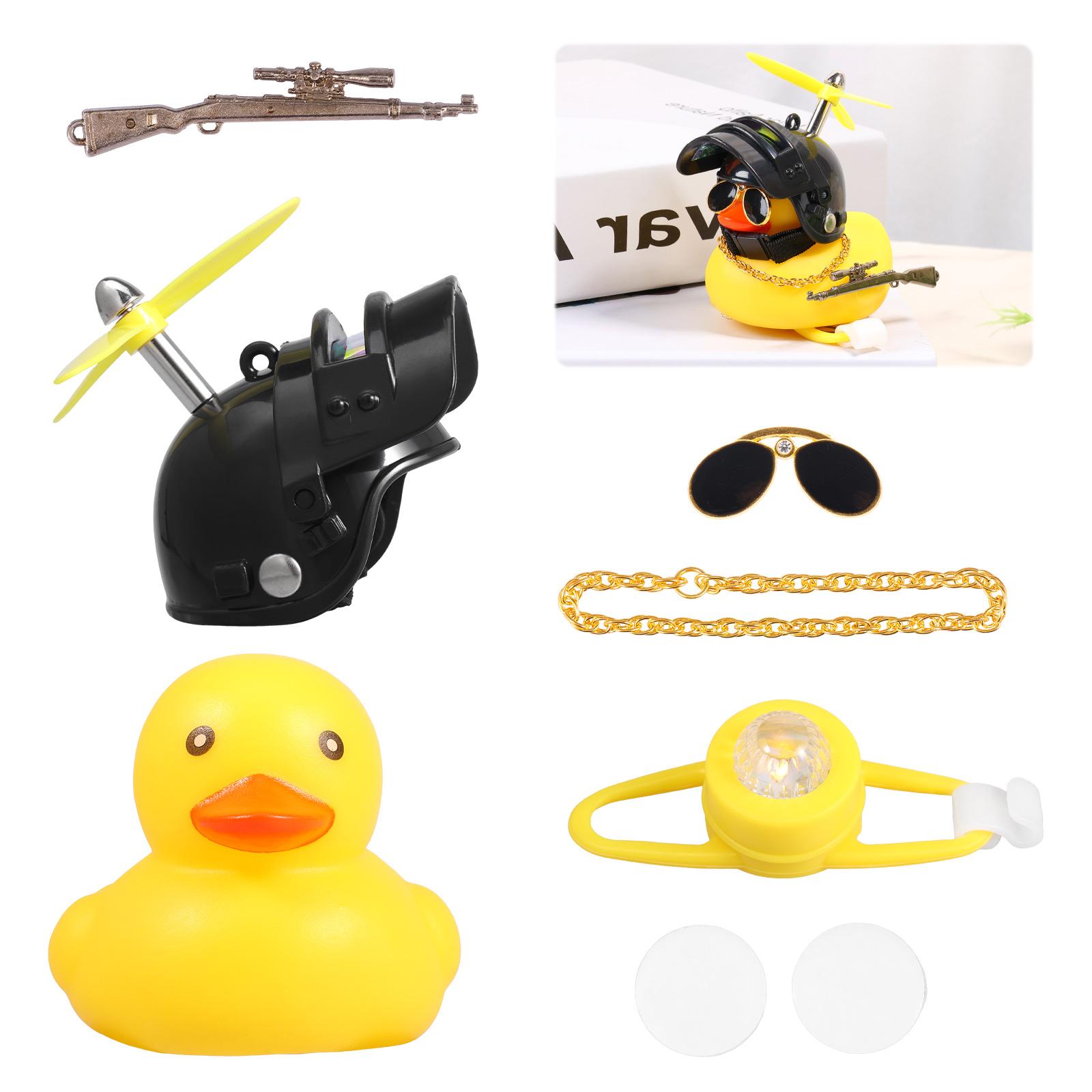 

1Set Silicone Duck Car Ornament Duck Car Dashboard Decoration with Propeller Helmet Sunglasses and Gold Chain for Car Decoration жёлтый