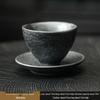 Handmade Jianzhan Coarse Pottery Teacup Set with Hammered Pattern - Retro Ceramic Kung Fu Tea Cup & Coaster