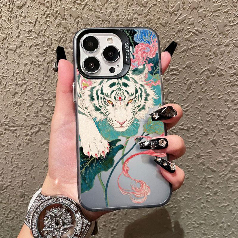 Ferocious Animal White Tiger Pattern Laser Phone Case For iPhone 11 12 13 Mini Pro Max 16 15 14 Plus Pro Max Back Coque Fundas