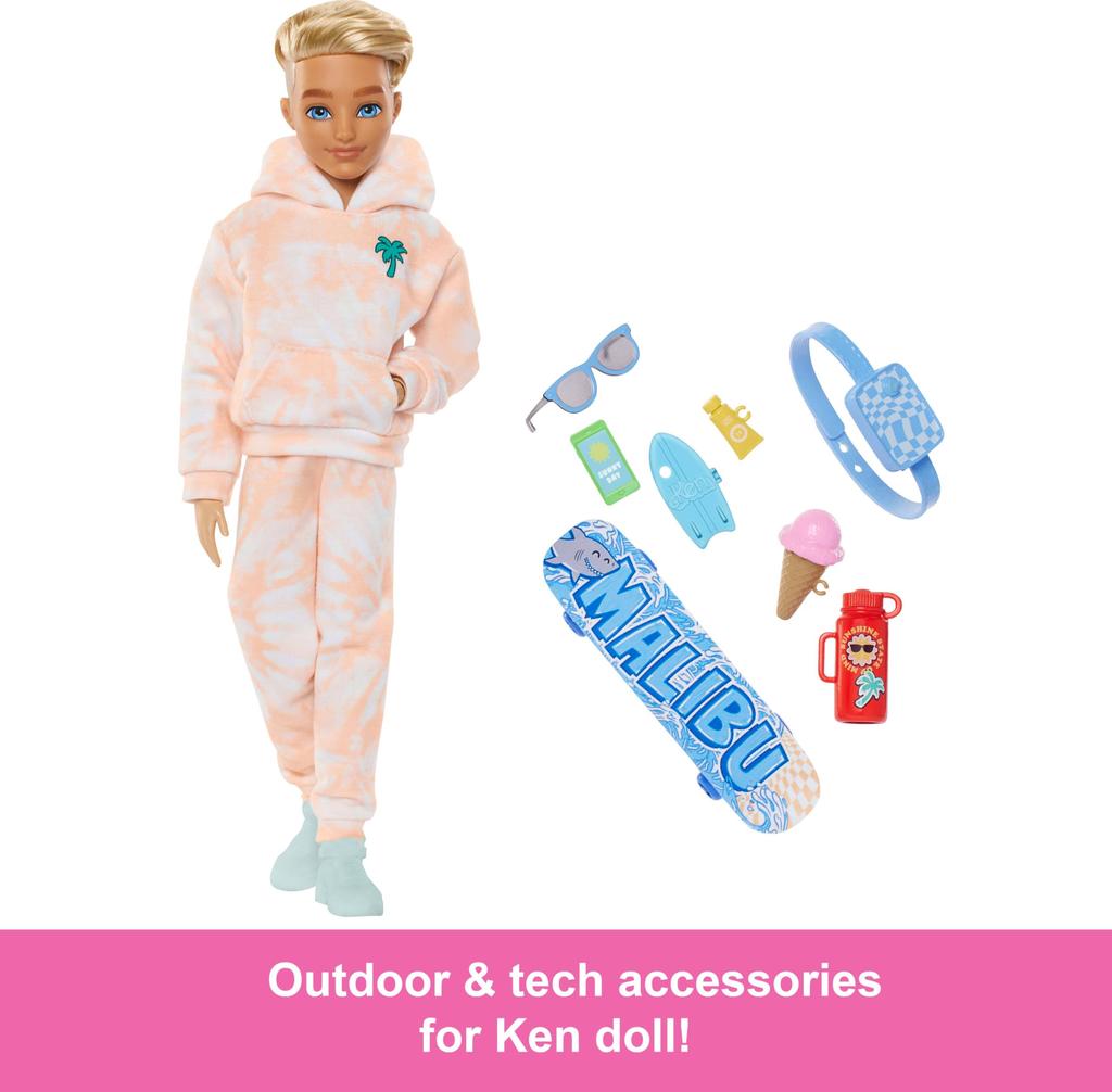 Barbie Dream Besties Doll and Ken Posable Fashion Removable Fashion Blonde 9 Pieces with Summer and Skateboard Themes Accessories, Doll, & Hair,