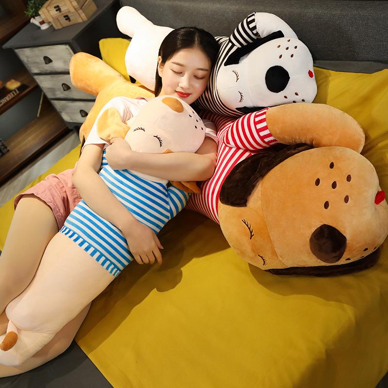Cute Striped Dog Doll Plush Toy Pug Dog Doll Rag Doll Long Strip Hugging Pillow To Accompany Sleep