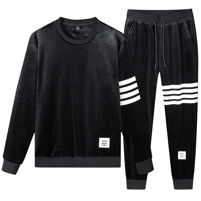 

Мужской осенне-зимний модный спортивный костюм из золотистого бархата с капюшоном 2022 года M чёрный