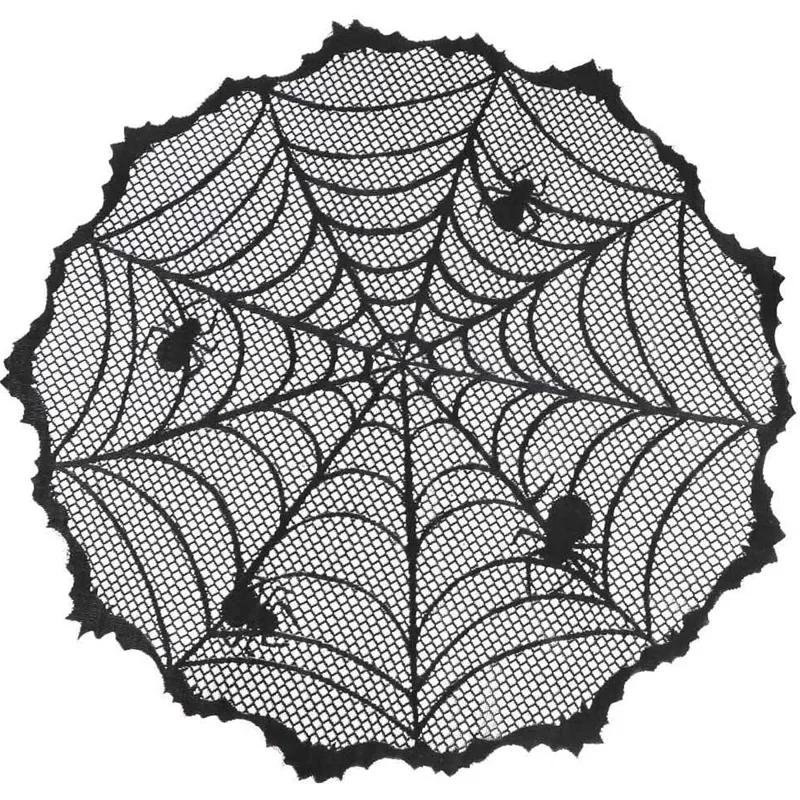 Halloween Spiderweb Tablecloth Black Lace Cobweb Decor with Spiders Ideal for Fireplace Mantle Kitchen & Party Table Decorations