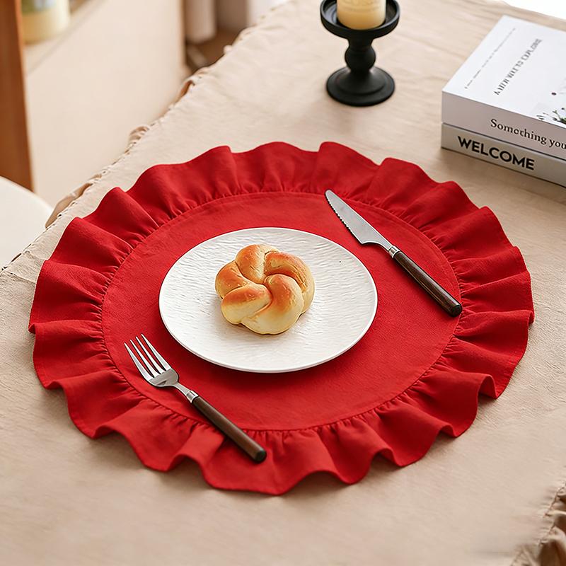 4PCS Cloth Napkins Round Placemat 100% Cotton Vintage Wedding Table Decoration Reusable for Kitchen Dinning Christmas Table Mats
