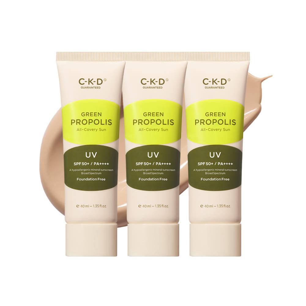 CKD Green Propolis Tone Up All Recovery Foundation-Free Sun Cream 40ml SPF50+ PA++++ (Pack of 3)