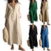 Women’s Long Sleeve Shirt Dress Linen Cotton Collared Maxi Dress Loose Fit Spring Summer Casual Style