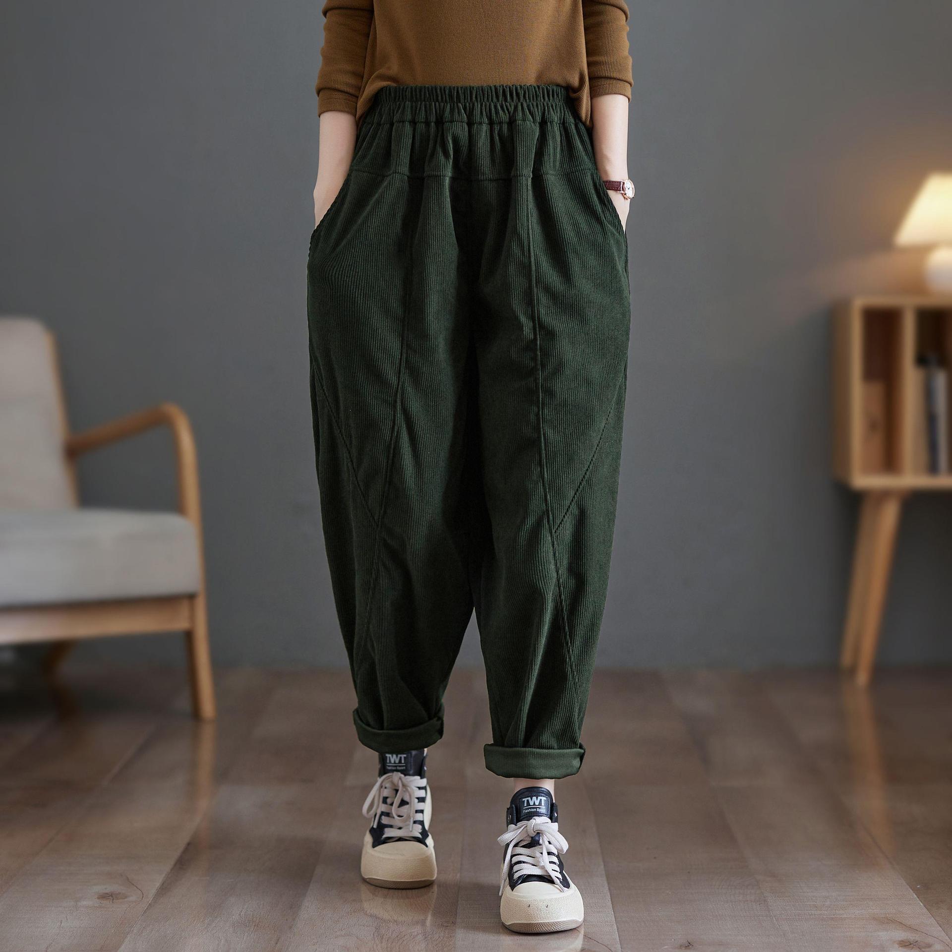 

Women s Corduroy Chenille Plush Harem Pants - Autumn Solid Color XL for 115-130 jin