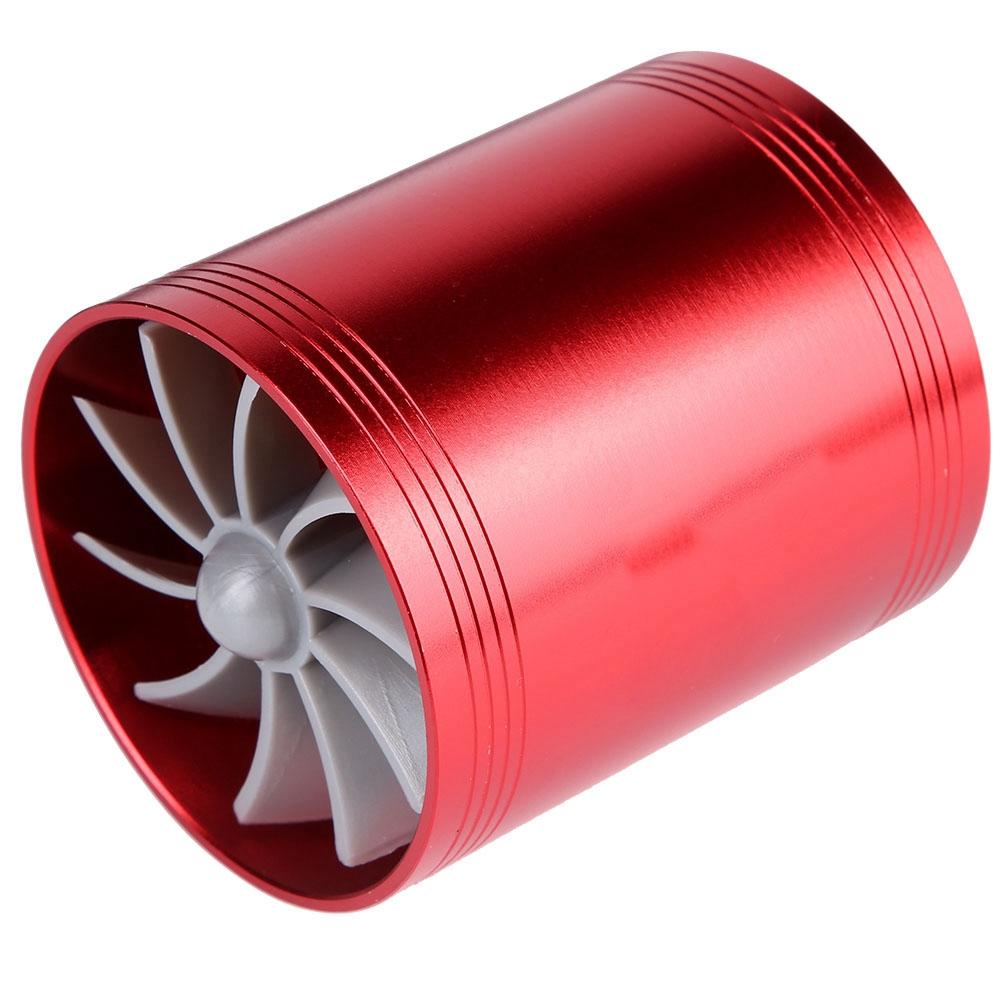Car Air Intake Turbonator Dual Fan Turbine Super Charger Gas Fuel Saver Turbo Red