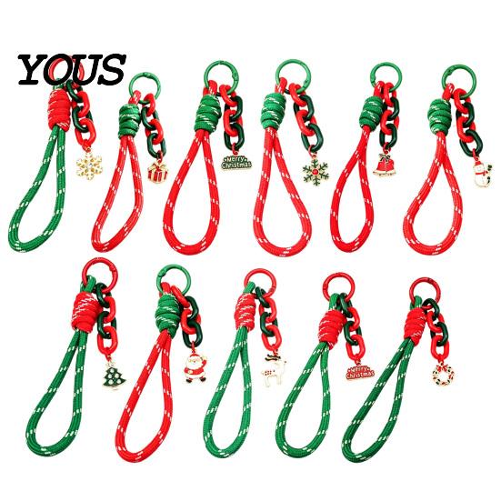 Braided Rope Lanyard Christmas Wristlet Keychain, Keychain with Santa Snowman Xmas Decorative Reindeer Charm, for Backpacks Hangbags Festive
