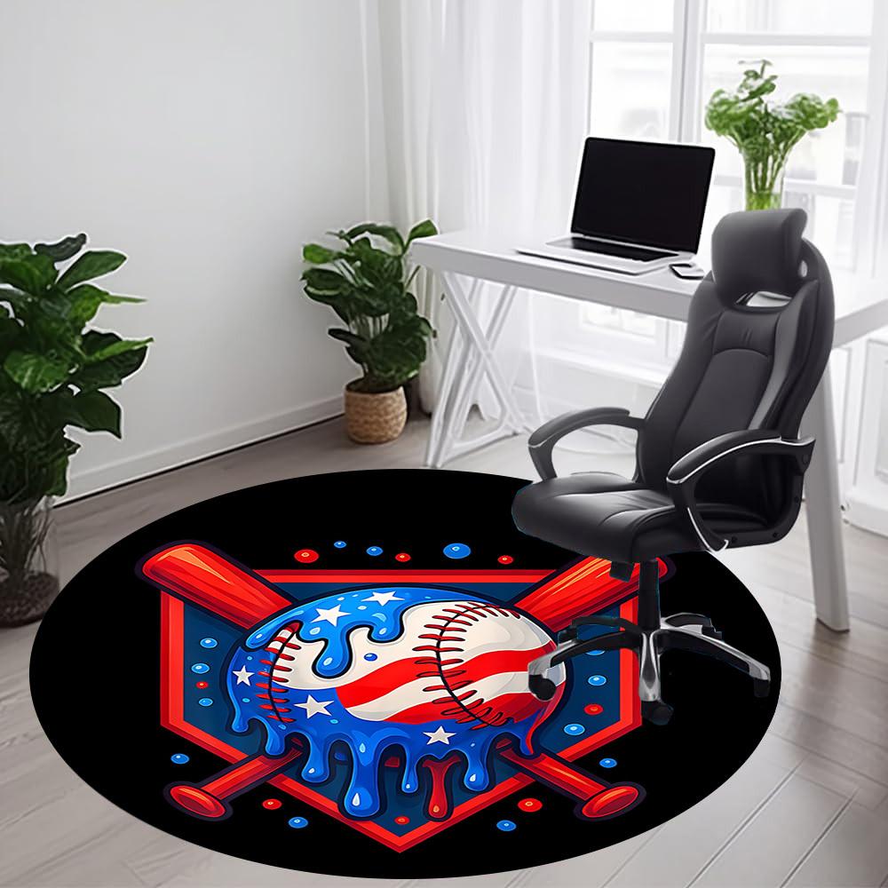 1PC Baseball Stars Office Round Area Rug, Indoor Mat Suitable ForOffice, Under Office Chairs Bedroom Living Room Home Decor, Room Deco, D036