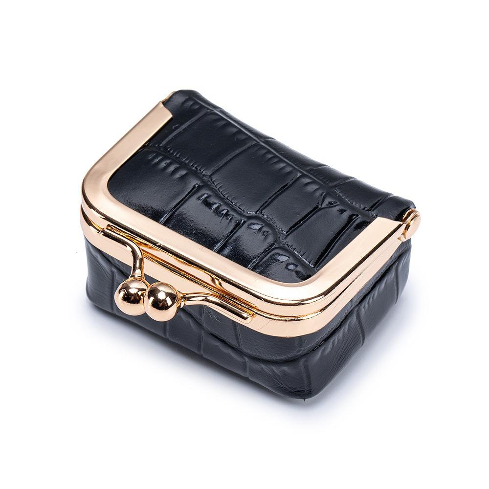 

Square Leather Jewelry Bag Crocodile Patterned Small Item Bag Kiss Lock Coin Purse Jewelry Storage