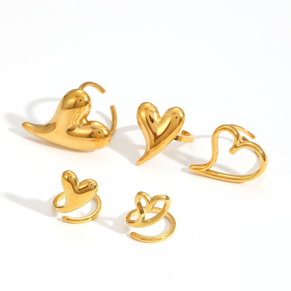 Heart Pendant Adjustable Stainless Steel Ring For Women Gift Accessory
