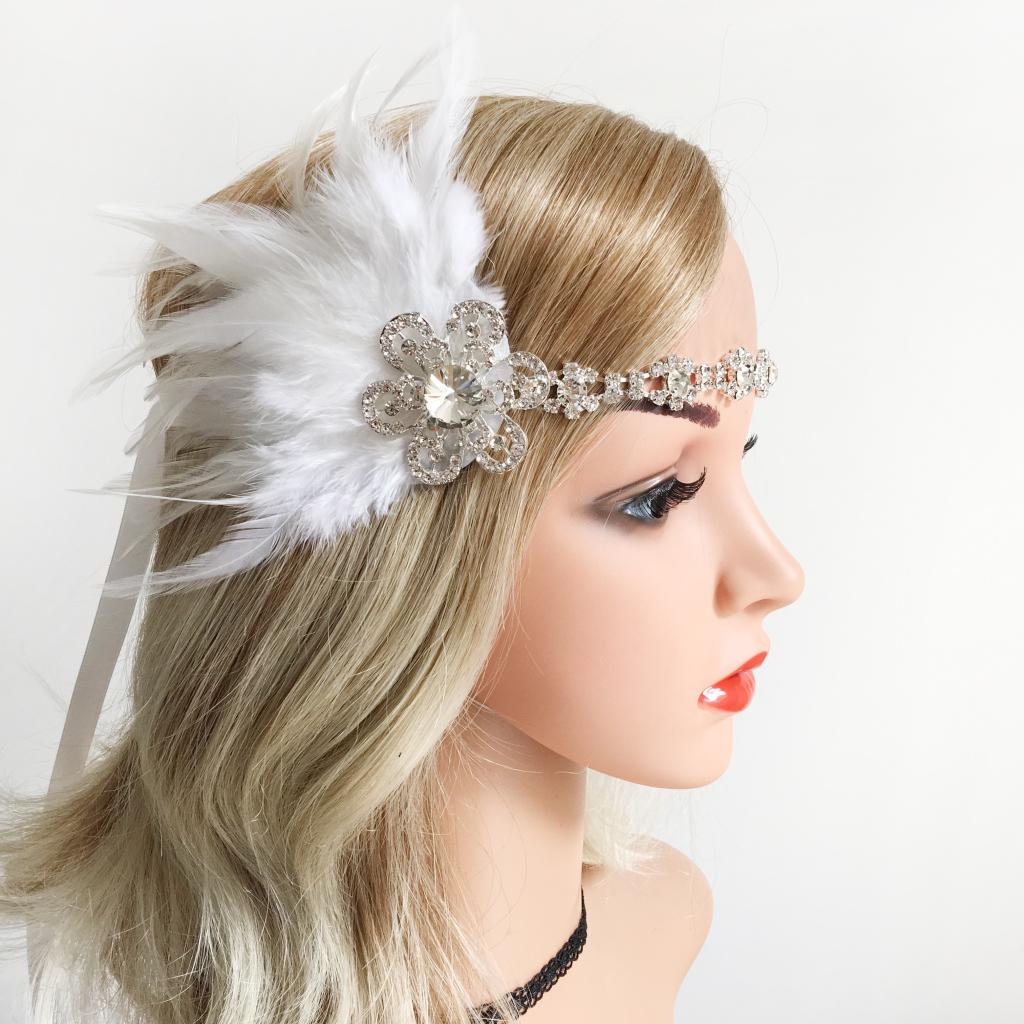 

Lady Feather Fascinator Headpiece 1920s Bridal Crystal Headband for Cocktail Party Halloween