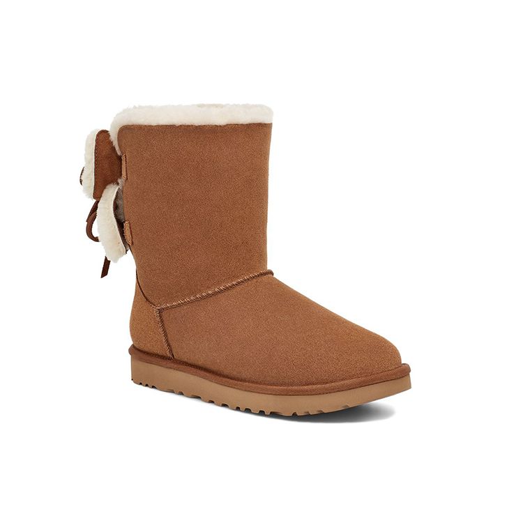 UGG Classic Double Bow Short Warm Durable Double Bow Fleece Snow Boots Women Boots Chestnut 1127131-CHE
