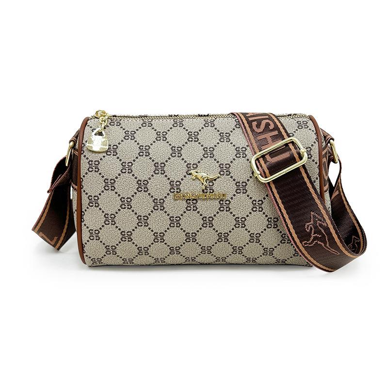 2024 Textured Retro Plaid Women's Bag with Wide Shoulder Strap
