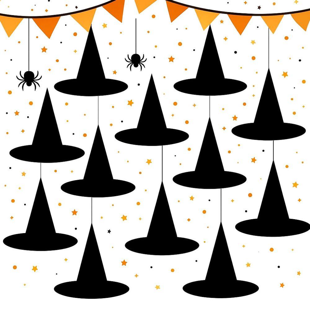 12pcs Handmade Witch Hat Decoration DIY Hat Wall Decor Halloween Hat Hanging Pendant  Photo Props
