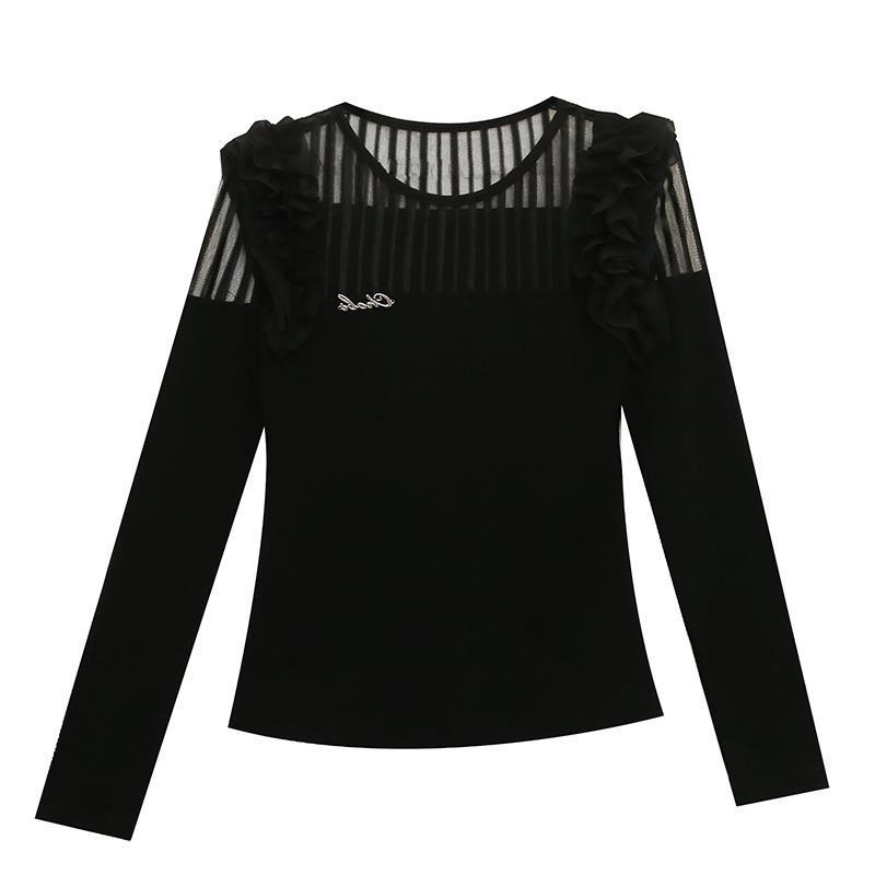 Women's Slimming Lace Shoulder Long Sleeve T-Shirt
