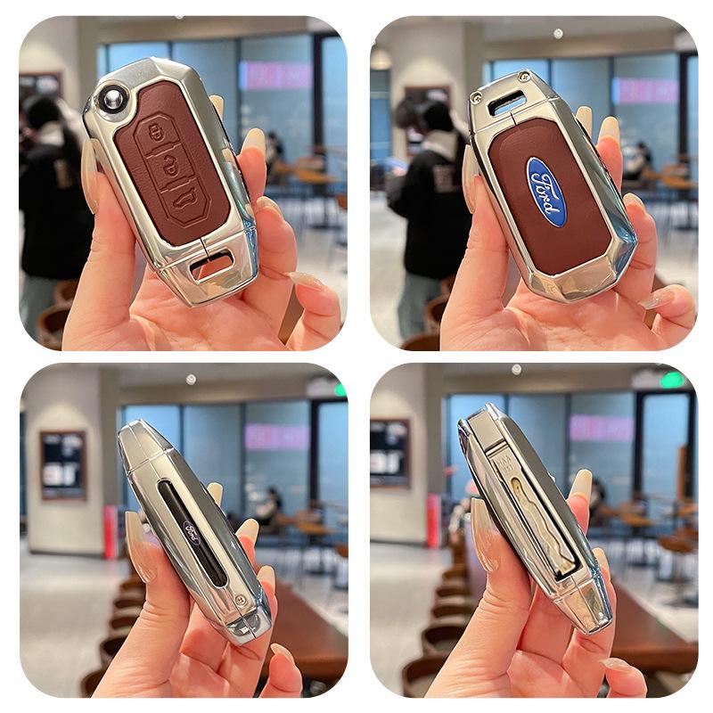 Metal Leather Key Case for 2022 Jiangling Ford Lingrui, Territory, and Transit.