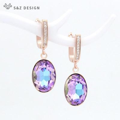 Fashion Elegant Egg Shape Oval Crystal Drop Earrings For Women Wedding Rose Gold Color Classic Jewelry