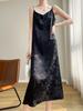 Damen Chinesischer Stil Satin Jacquard Maxikleid mit Spaghettiträgern