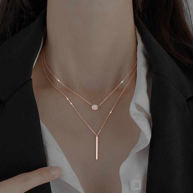 Women's Flash Diamond Double Ring Collarbone Chain, Elegant Party Wedding Accessory, Light Luxury Jewelry Necklace
