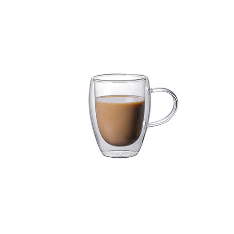 150-450ML Double-layer Transparent Glass Coffee Cups with Handle Double-layer Heat Insulation High Temperature Juice Milk Cups