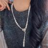 Vintage Strong Light High Quality Manta Rose Faux Crystal Pearl Necklace Collarbone Chain Sweater Chain