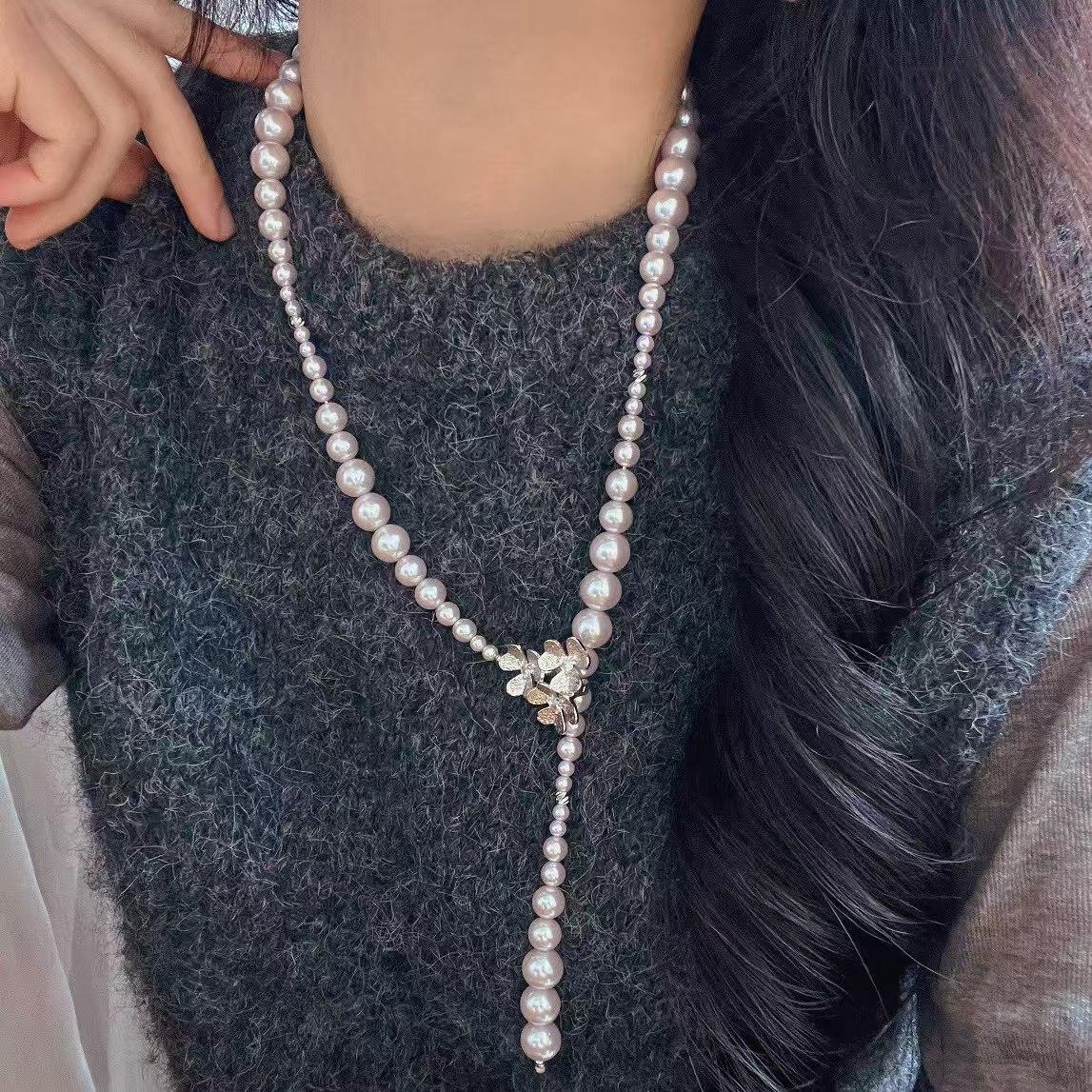 Vintage Strong Light High Quality Manta Rose Faux Crystal Pearl Necklace Collarbone Chain Sweater Chain