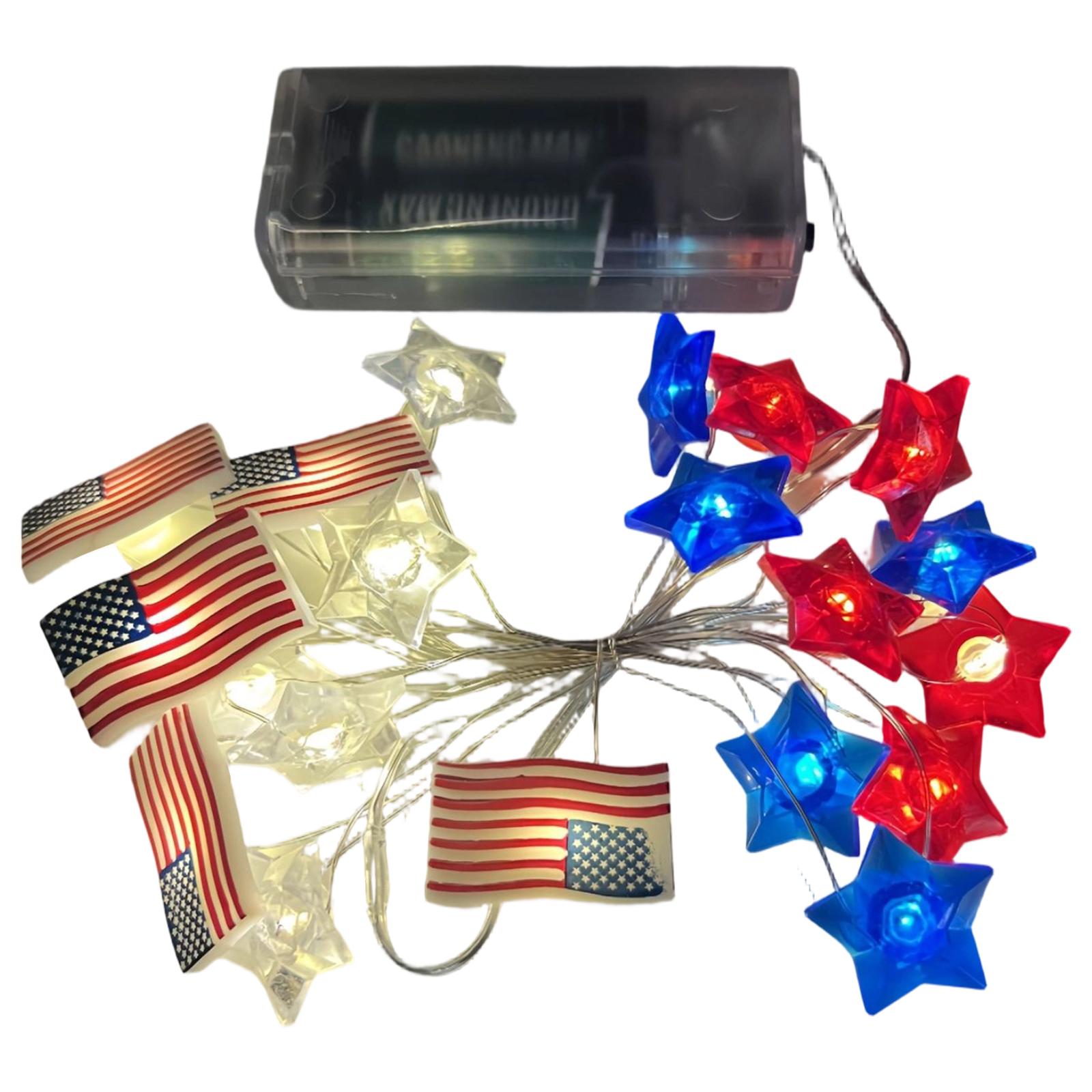 

Battery Operated Star and Flag String Lights with LED Bulbs for Indoor Outdoor Holiday Home Party Decoration One Size