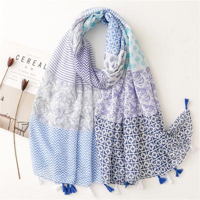 Weicher Dünner Schal Viskose Damen Azteken Patchwork Floral Quaste Schals Und Wickeltücher Damen Muslimischer Hijab Bufanda Sjaal Mode
