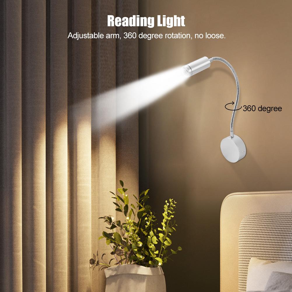 1W Flexible LED Wall Lamp Adjustable Wall Mounted Night Light Reading Light for Bedroom 85V 265V