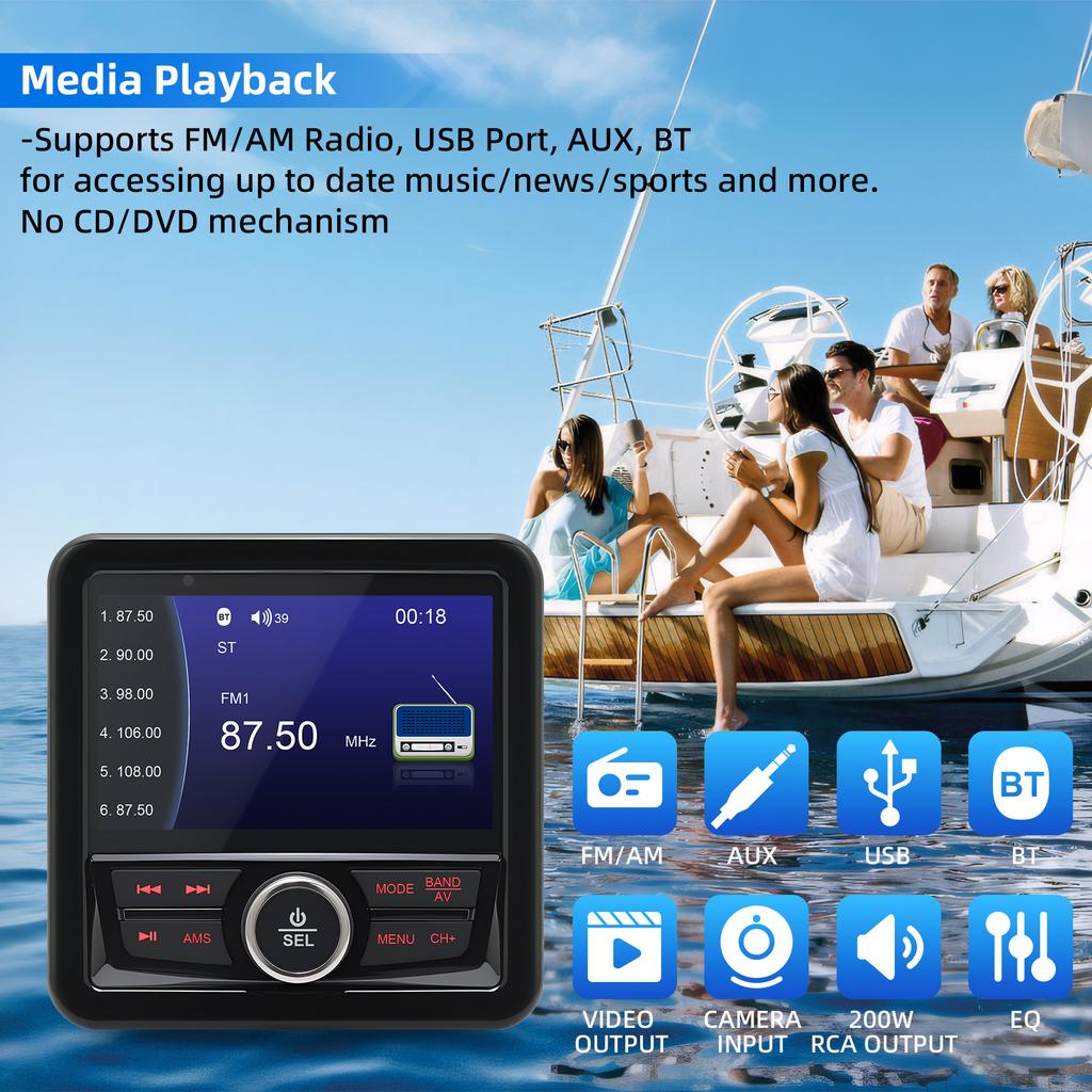MP3 / MP5 Marine Radio Boat Stereo Bluetooth-compatible FM AM Media Audio System Waterproof Accessories For Yacht ATV UTV SUV